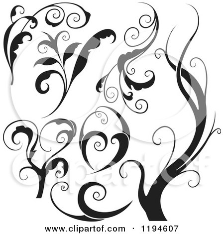 Clipart of Black Flourish and Wave Design Elements - Royalty Free Vector Illustration by dero