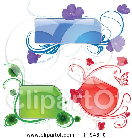 Clipart of Reflective Frames with Flowers Butterflies and Vines - Royalty Free Vector Illustration by dero