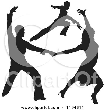 Clipart of Black Silhouetted Latin Dance Couples 2 - Royalty Free Vector Illustration by dero