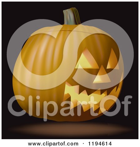 Clipart of a 3d Halloween Jackolantern Pumpkin on Black - Royalty Free Vector Illustration by dero