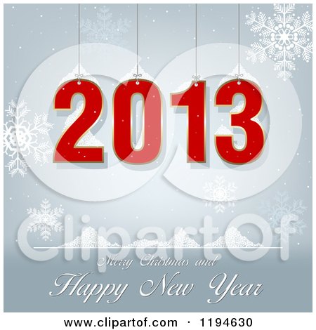 Clipart of a 2013 Merry Christmas and Happy New Year Greeting with Snowflakes - Royalty Free Vector Illustration by dero