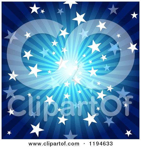 Clipart of a Star Burst over Blue Rays - Royalty Free Vector Illustration by dero