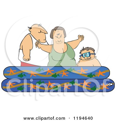 Cartoon of a Happy Family Playing in a Pool - Royalty Free Vector Clipart by djart