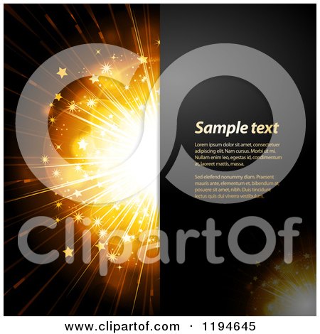 Clipart of a Black Panel over a Golden Starry Burst with Sample Text - Royalty Free Vector Illustration by elaineitalia