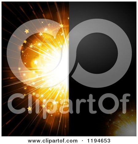 Clipart of a Black Panel over a Golden Starry Burst with Text Space - Royalty Free Vector Illustration by elaineitalia