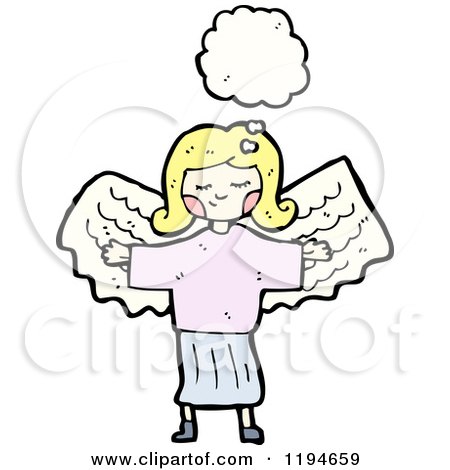 Cartoon of a Girl with Angel Wings Thinking - Royalty Free Vector Illustration by lineartestpilot