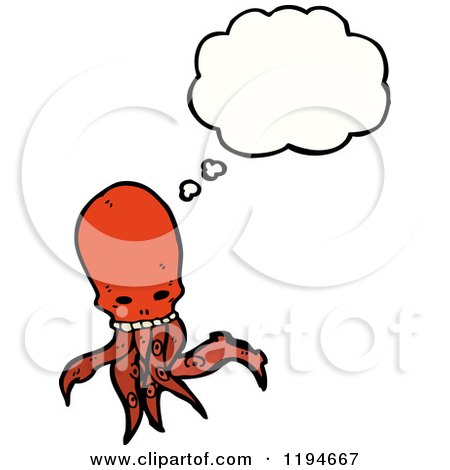 Cartoon of an Octopus Monster Thinking - Royalty Free Vector Illustration by lineartestpilot