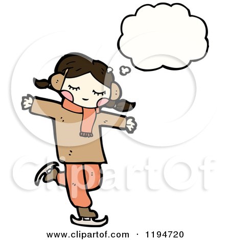 Cartoon of a Girl Ice Skating and Thinking - Royalty Free Vector Illustration by lineartestpilot