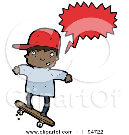 Cartoon of a Black Boy Skateboarding Speaking - Royalty Free Vector Illustration by lineartestpilot