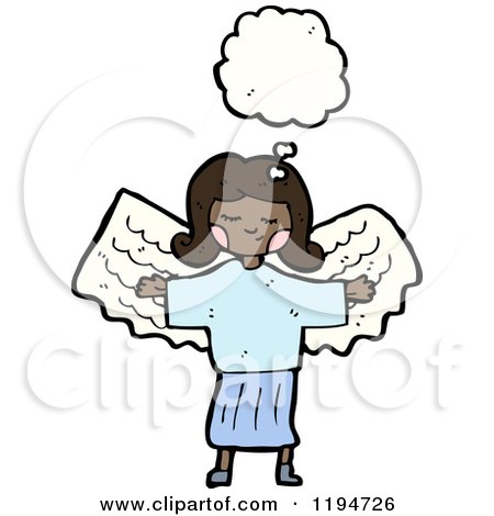Cartoon of a Girl with Angel Wings Thinking - Royalty Free Vector Illustration by lineartestpilot
