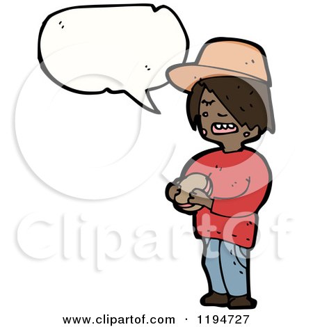 Cartoon of a Black Boy Eating and Speaking - Royalty Free Vector Illustration by lineartestpilot