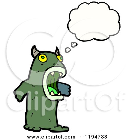 Cartoon of a Horned Monster Thinking - Royalty Free Vector Illustration by lineartestpilot