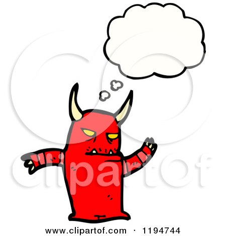 Cartoon of a Horned Monster Thinking - Royalty Free Vector Illustration by lineartestpilot