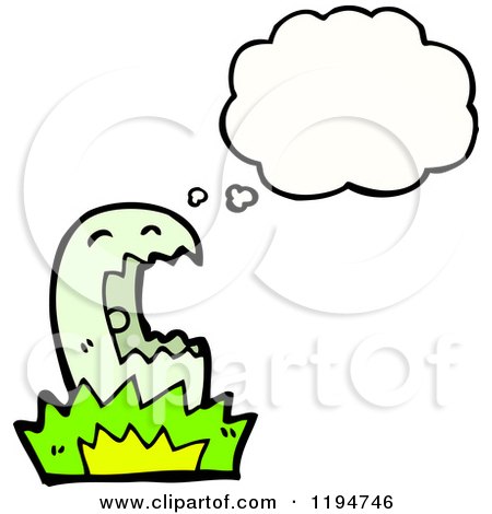 Cartoon of a Green Monster Thinking - Royalty Free Vector Illustration by lineartestpilot