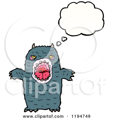 Cartoon of a Horned Monster Thinking - Royalty Free Vector Illustration by lineartestpilot