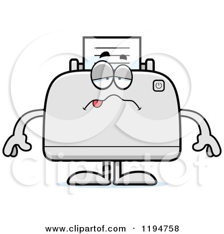 Cartoon of a Sick Printer Mascot - Royalty Free Vector Clipart by Cory Thoman