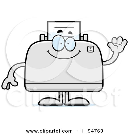 Cartoon of a Waving Printer Mascot - Royalty Free Vector Clipart by Cory Thoman