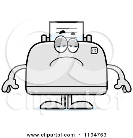 Cartoon of a Depressed Printer Mascot - Royalty Free Vector Clipart by Cory Thoman