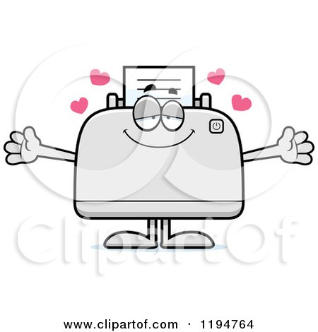 Cartoon of a Loving Printer Mascot Wanting a Hug - Royalty Free Vector Clipart by Cory Thoman