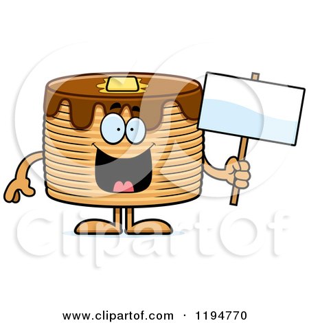 Cartoon of a Happy Pancakes Mascot Holding a Sign - Royalty Free Vector Clipart by Cory Thoman