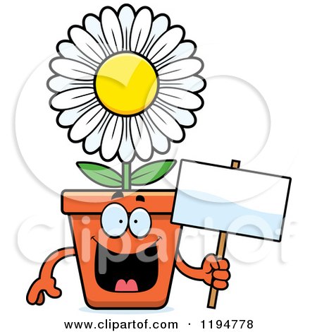 Cartoon of a Happy Flower Pot Mascot Holding a Sign - Royalty Free Vector Clipart by Cory Thoman