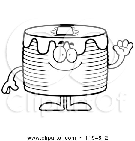 Cartoon of a Black And White Waving Pancakes Mascot - Royalty Free Vector Clipart by Cory Thoman