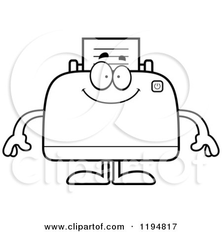 Cartoon of a Black And White Happy Printer Mascot - Royalty Free Vector Clipart by Cory Thoman