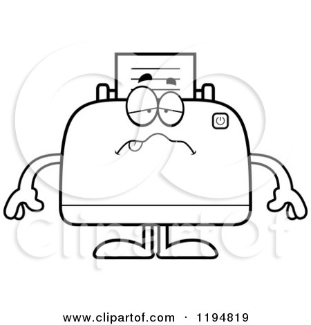 Cartoon of a Black And White Sick Printer Mascot - Royalty Free Vector Clipart by Cory Thoman