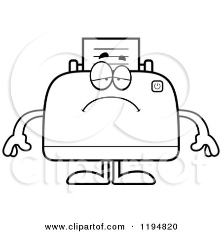 Cartoon of a Black And White Depressed Printer Mascot - Royalty Free Vector Clipart by Cory Thoman