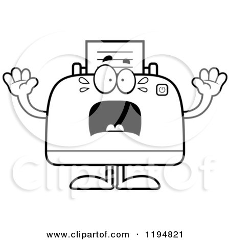 Cartoon of a Black And White Scared Printer Mascot - Royalty Free Vector Clipart by Cory Thoman
