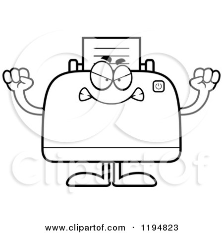 Cartoon of a Black And White Mad Printer Mascot - Royalty Free Vector Clipart by Cory Thoman