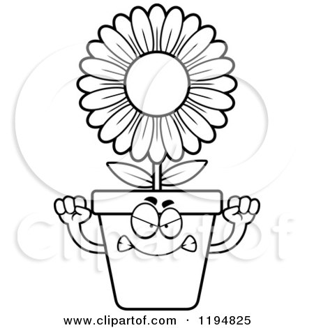Cartoon of a Black And White Mad Flower Pot Mascot - Royalty Free Vector Clipart by Cory Thoman