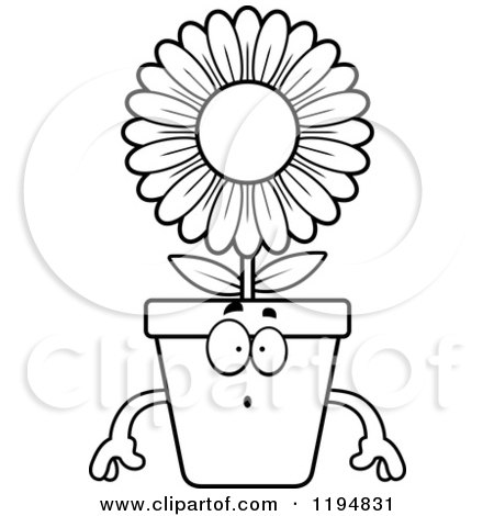 Cartoon of a Black And White Surprised Flower Pot Mascot - Royalty Free Vector Clipart by Cory Thoman