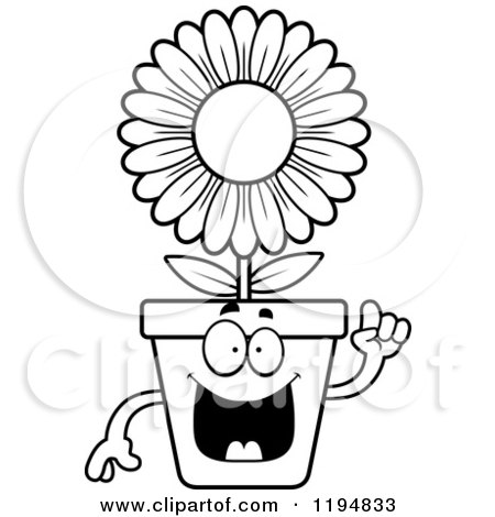 Cartoon of a Black And White Smart Flower Pot Mascot - Royalty Free Vector Clipart by Cory Thoman