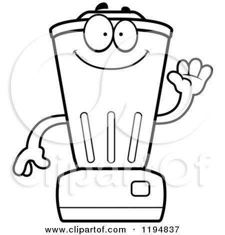 Cartoon of a Black And White Waving Blender Mascot - Royalty Free Vector Clipart by Cory Thoman