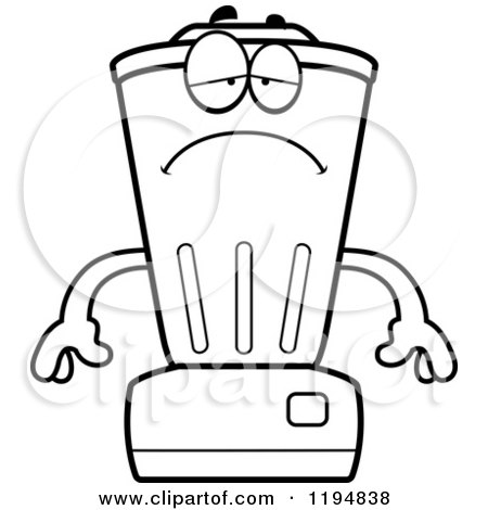 Cartoon of a Black And White Depressed Blender Mascot - Royalty Free Vector Clipart by Cory Thoman