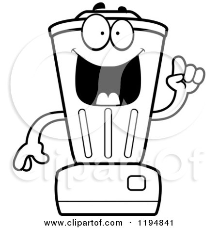 Cartoon of a Black And White Smart Blender Mascot with an Idea - Royalty Free Vector Clipart by Cory Thoman