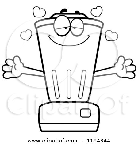 Cartoon of a Black And White Loving Blender Mascot Wanting a Hug - Royalty Free Vector Clipart by Cory Thoman