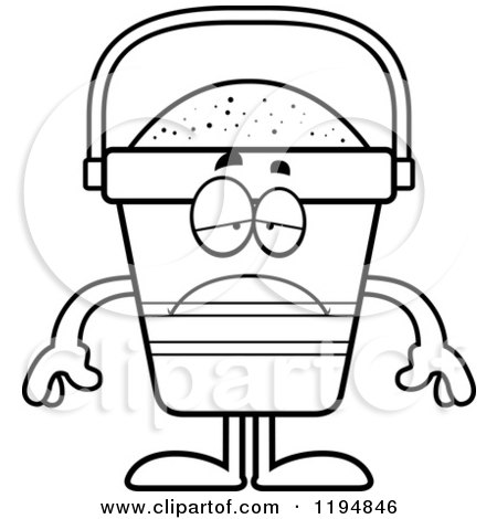Cartoon of a Black And White Depressed Beach Pail Mascot - Royalty Free Vector Clipart by Cory Thoman