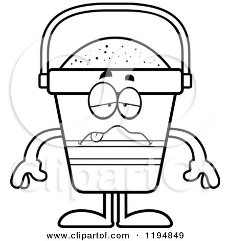Cartoon of a Black And White Sick Beach Pail Mascot - Royalty Free Vector Clipart by Cory Thoman