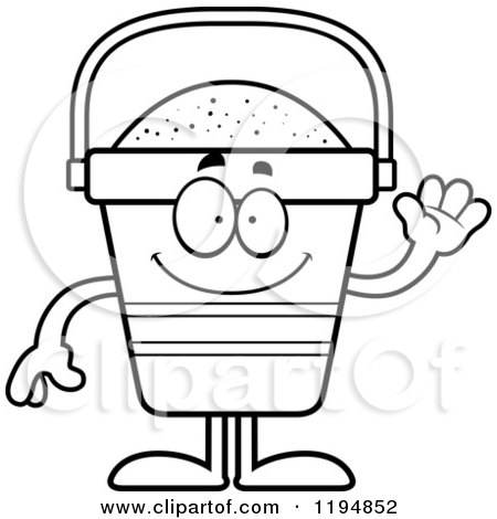 Cartoon of a Black And White Waving Beach Pail Mascot - Royalty Free Vector Clipart by Cory Thoman