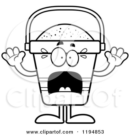 Cartoon of a Black And White Scared Beach Pail Mascot - Royalty Free Vector Clipart by Cory Thoman