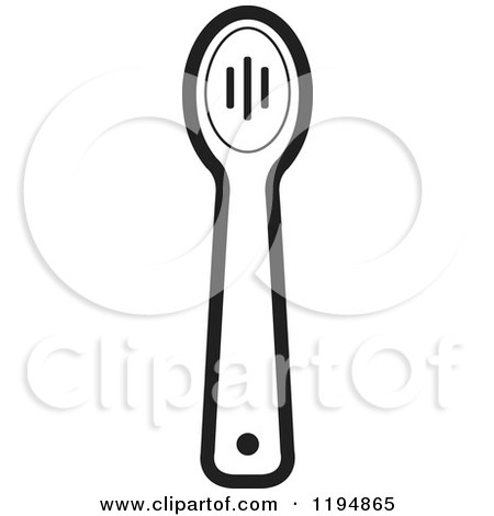 Clipart of a Black and White Kitchen Slotted Spoon - Royalty Free Vector Illustration by Lal Perera