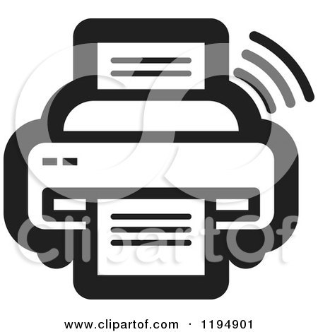 Clipart of a Black and White Fax Machine Office Icon - Royalty Free Vector Illustration by Lal Perera
