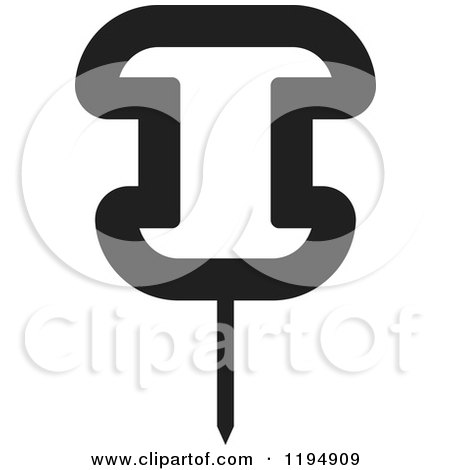 Clipart of a Black and White Push Pin Office Icon - Royalty Free Vector Illustration by Lal Perera