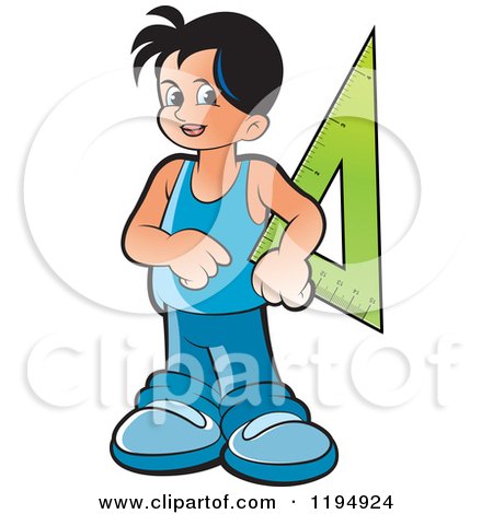 Clipart of a Happy School Boy with a Triangle Ruler - Royalty Free Vector Illustration by Lal Perera