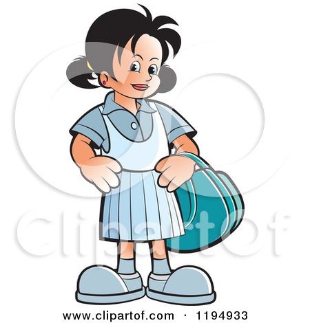 Clipart of a Happy School Girl with a Bag - Royalty Free Vector Illustration by Lal Perera