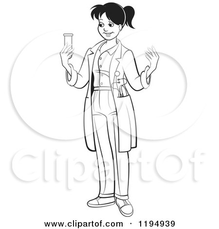 Clipart of a Black and White Doctor Holding a Test Tube - Royalty Free Vector Illustration by Lal Perera