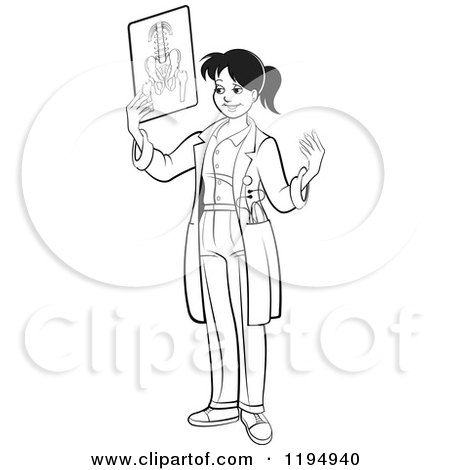 Clipart of a Black and White Female Doctor Holding an X Ray - Royalty Free Vector Illustration by Lal Perera