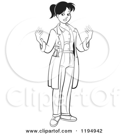Clipart of a Black and White Female Doctor Waiting for Gloves - Royalty Free Vector Illustration by Lal Perera